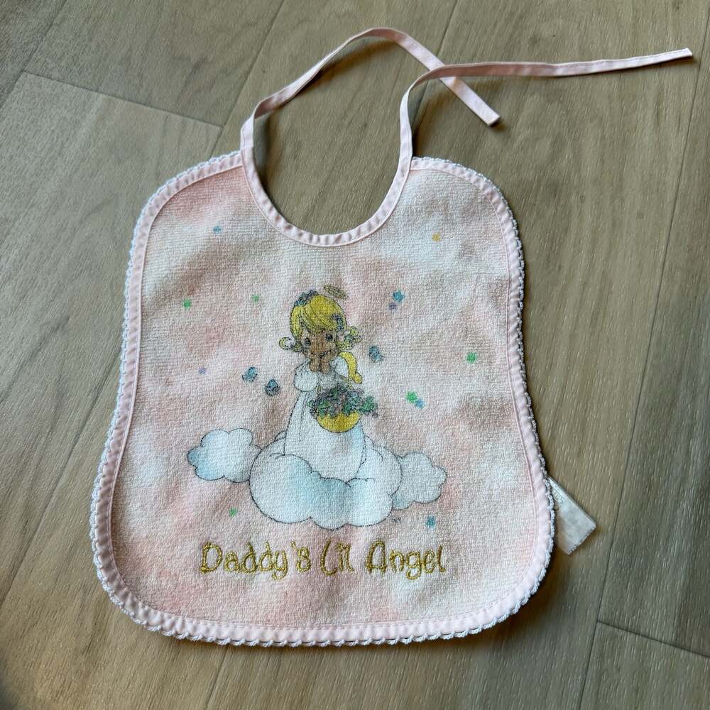 Vintage Precious Moments Daddy’s Lil Angel Baby Bib Pink Tie Dye